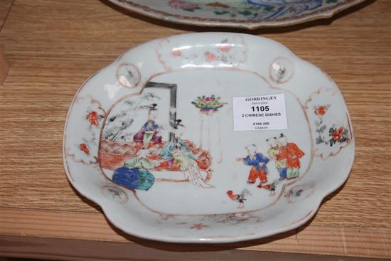 Two 18th century Chinese famille rose dishes Length of largest 38cm